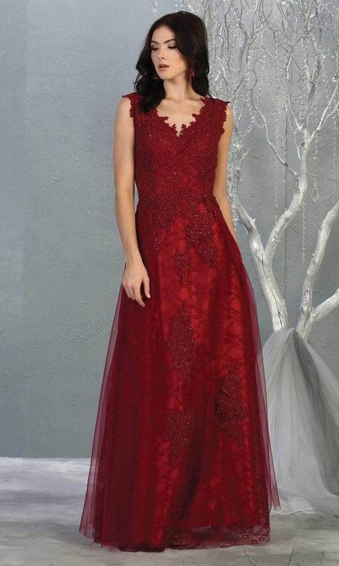 May Queen MQ1799 - Cap Sleeve Lace Evening Dress Evening Dresses 16 / Burgundy