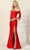 May Queen MQ1858 - Ruched Off Shoulder Evening Gown Prom Dresses 14 / Red