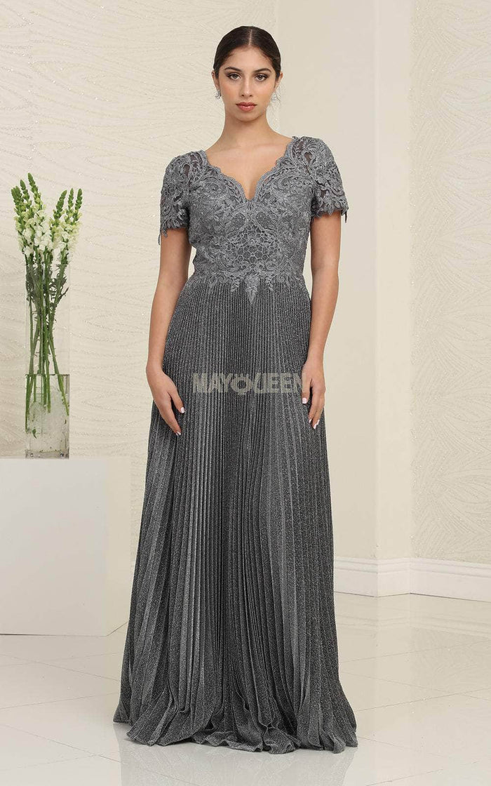 May Queen MQ1902B - - Modest Scallop Pleated A-Line Gown