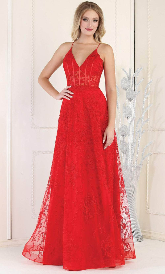 May Queen MQ1996 - Lace A-Line Prom Dress Prom Dresses 4 / Red