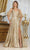 May Queen MQ2038 - Detachable Sleeve V-Neck Prom Gown Evening Dresses 4 / Champagne/Gold