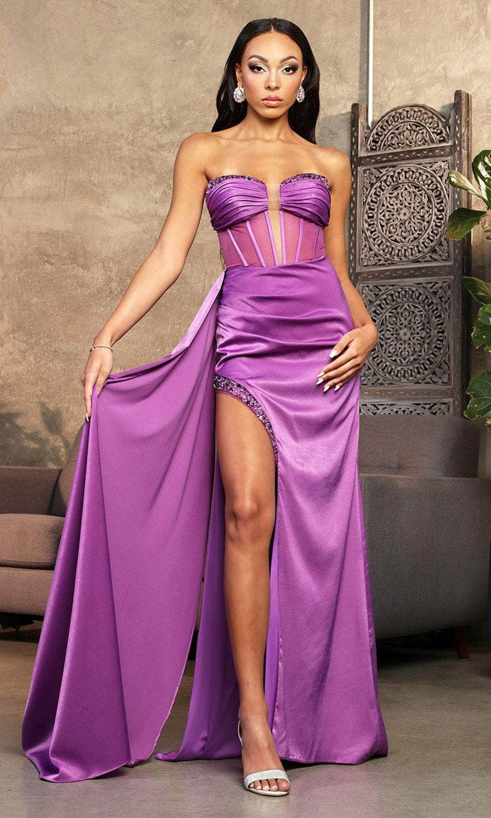 May Queen MQ2039 - Plunging Corset Prom Dress Prom Dresses 2 / Purple