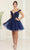 May Queen MQ2090 - Plunging Off Shoulder Cocktail Dress Special Occasion Dress 2 / Navy