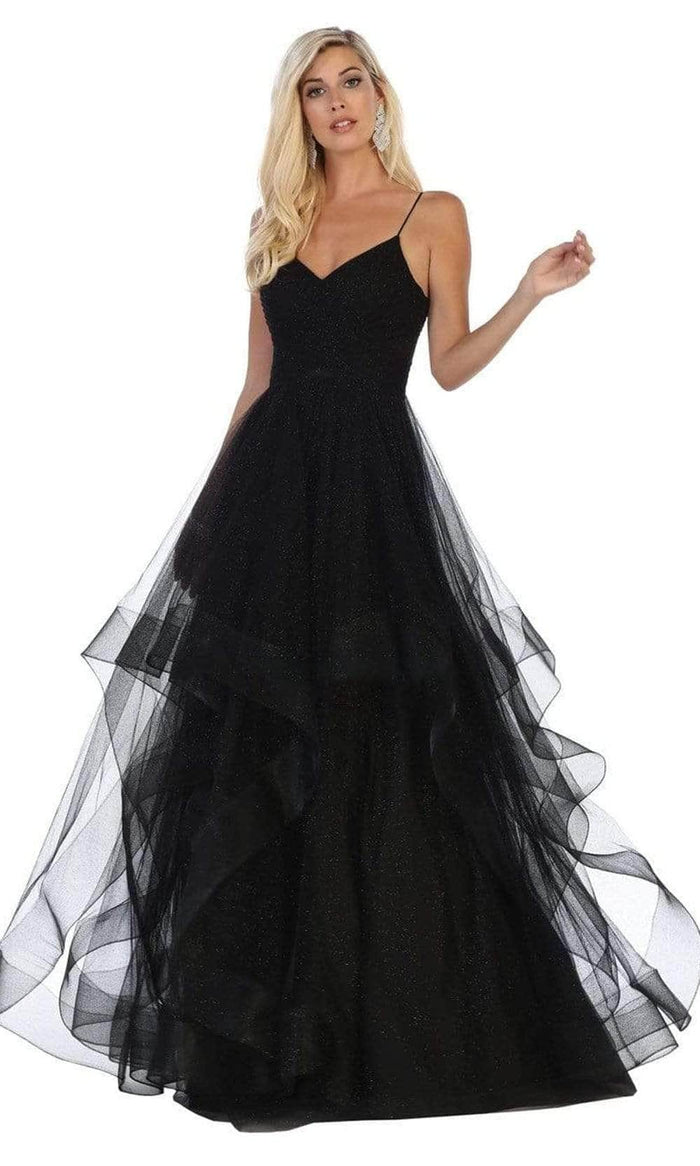 May Queen RQ7658 - Crisscross Bodice Evening Dress Bridesmaid Dresses 4 / Black