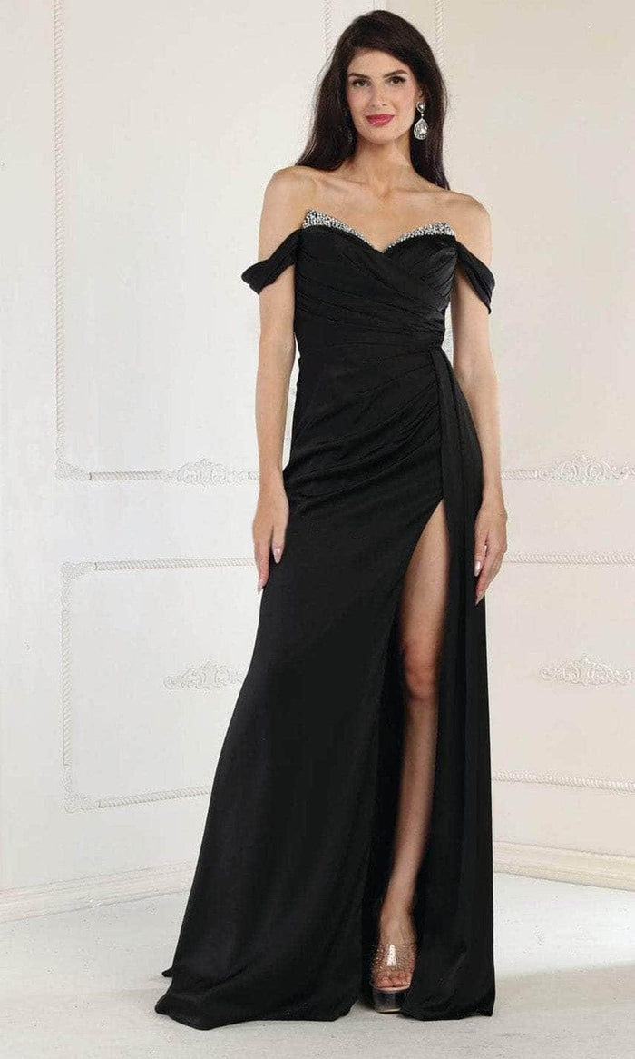May Queen RQ7971 - Beaded Off-Shoulder Prom Dress Prom Dresses 2 / Black