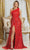 May Queen RQ8010 - Feather Trim Asymmetric Prom Gown Prom Dresses 4 / Red