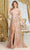 May Queen RQ8010 - Feather Trim Asymmetric Prom Gown Prom Dresses 4 / Rosegold