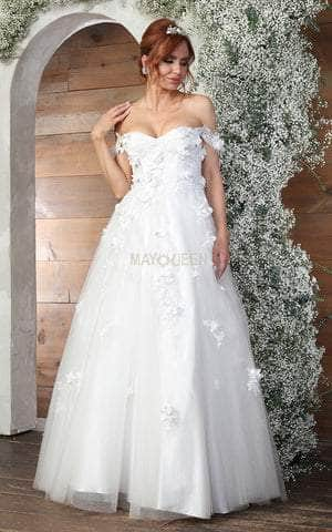 May Queen RQ8034 - Draped Sleeve Embroidered Bridal Gown Bridal Dresses 4 / Ivory