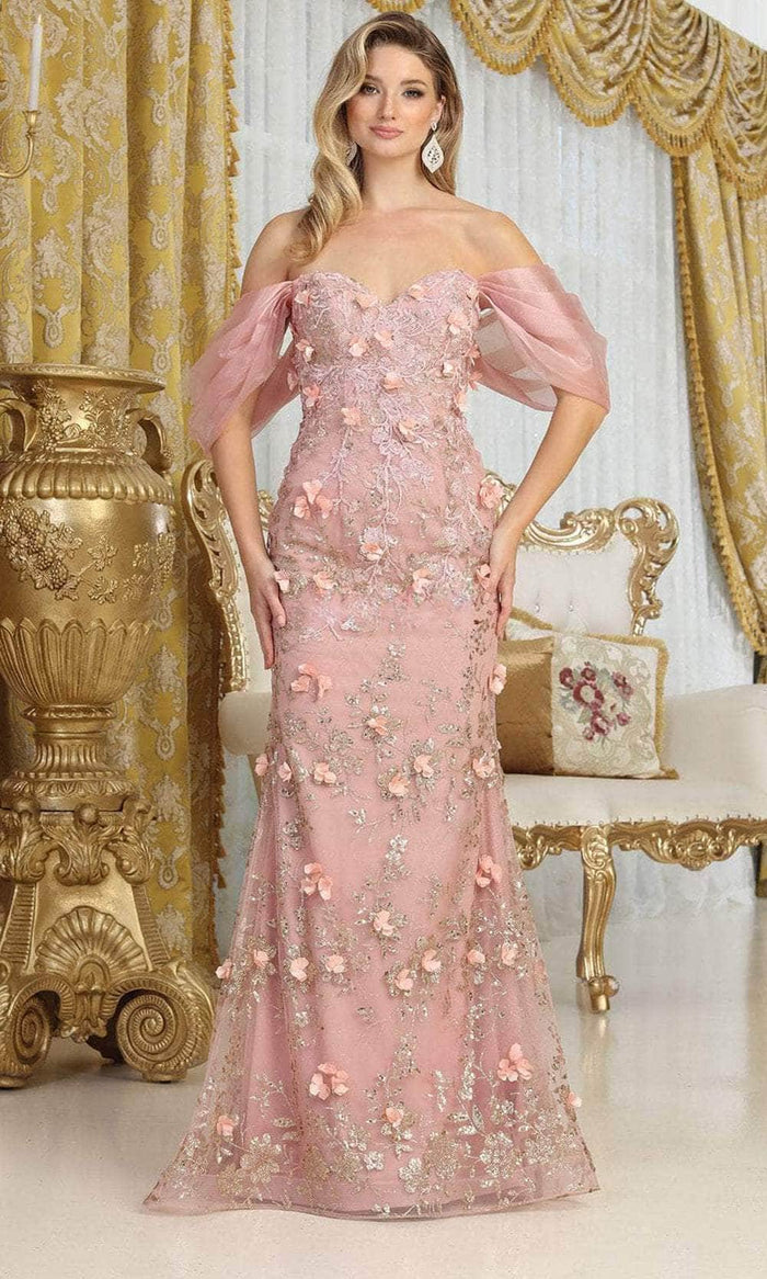 May Queen RQ8037 - Dazzling Floral Applique Prom Gown Prom Dresses 14 / Rose Gold