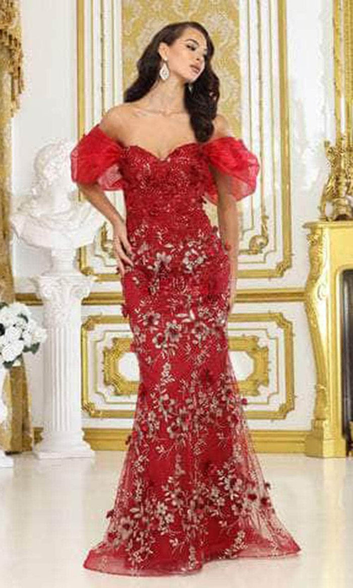 May Queen RQ8037 - Floral Applique Prom Gown Prom Dresses 4 / Burgundy