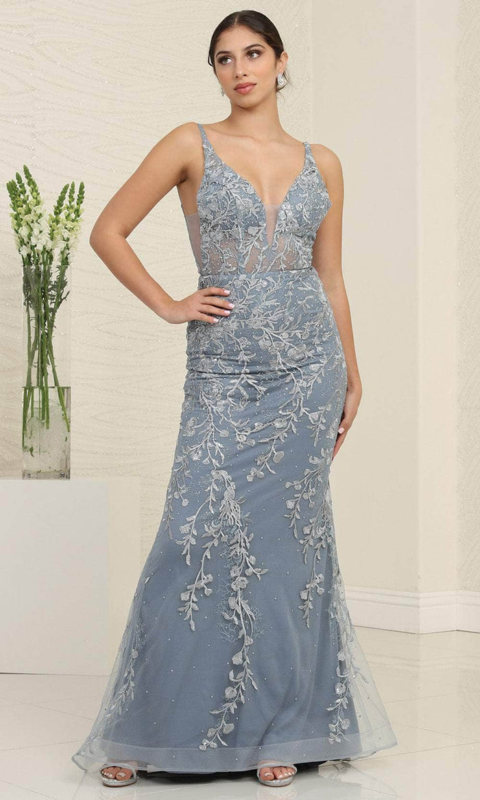 May Queen RQ8047 - Scoop Back Embroidered Prom Gown Evening Dresses 4 / Dustyblue
