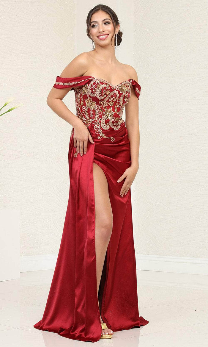 May Queen RQ8055 - Sweetheart High Slit Prom Gown Evening Dresses 4 / Burgundy