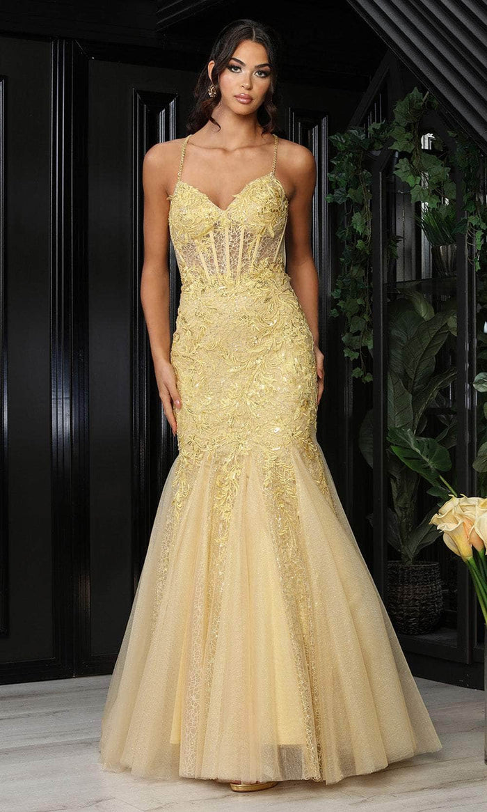 May Queen RQ8059 - Criss-Cross Back Mermaid Prom Gown Prom Dresses 4 / Gold