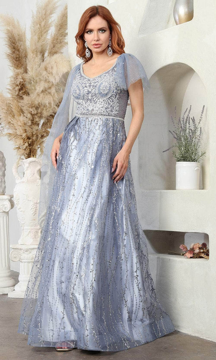 May Queen RQ8071 - Beaded Appliqued Scoop Prom Gown Mother of the Bride Dresses 4 / Dustyblue