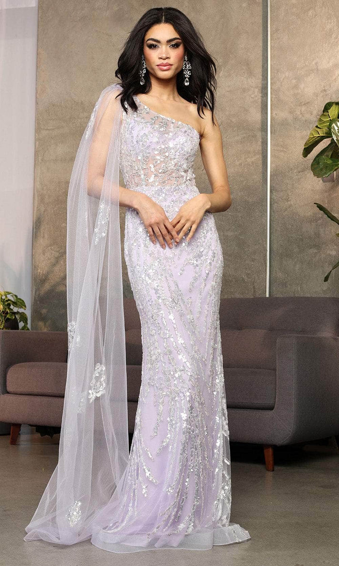 May Queen RQ8075 - Asymmetric Beaded Prom Gown with Cape Evening Dresses 4 / Lilac
