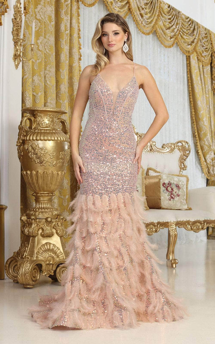 May Queen RQ8076 - V-Neck Iridescent Sequin Prom Gown Prom Dresses 4 / Blush