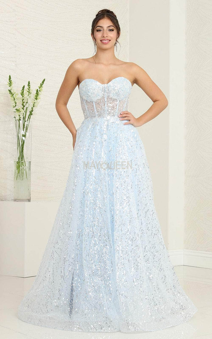 May Queen RQ8077 - Sweetheart A-Line Evening Gown Evening Dresses 4 / Babyblue