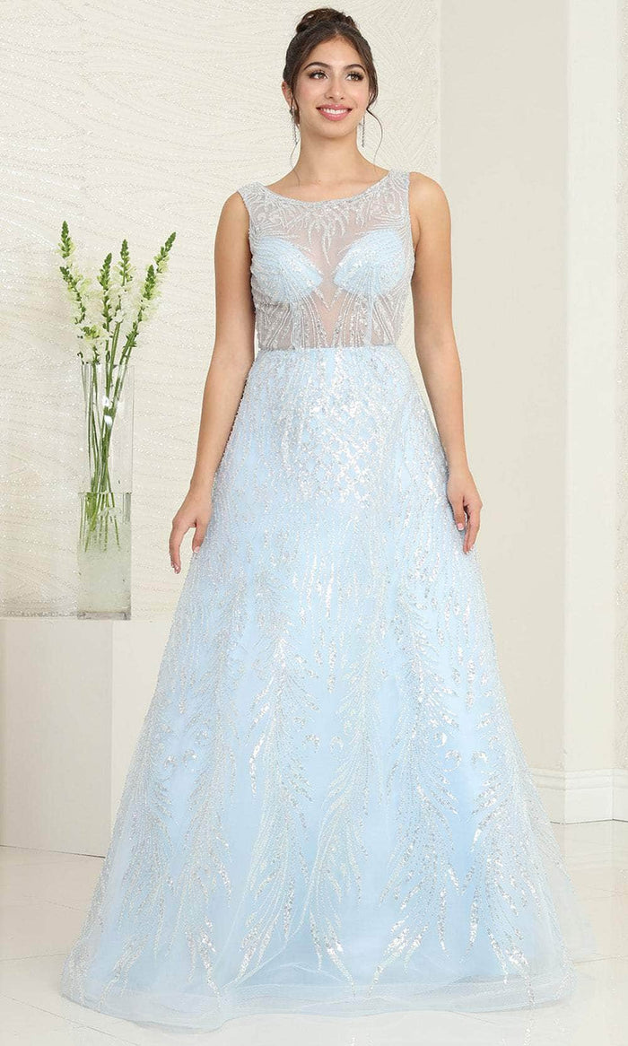 May Queen RQ8081 - Illusion Bodice Scoop Prom Gown Evening Dresses 4 / Babyblue