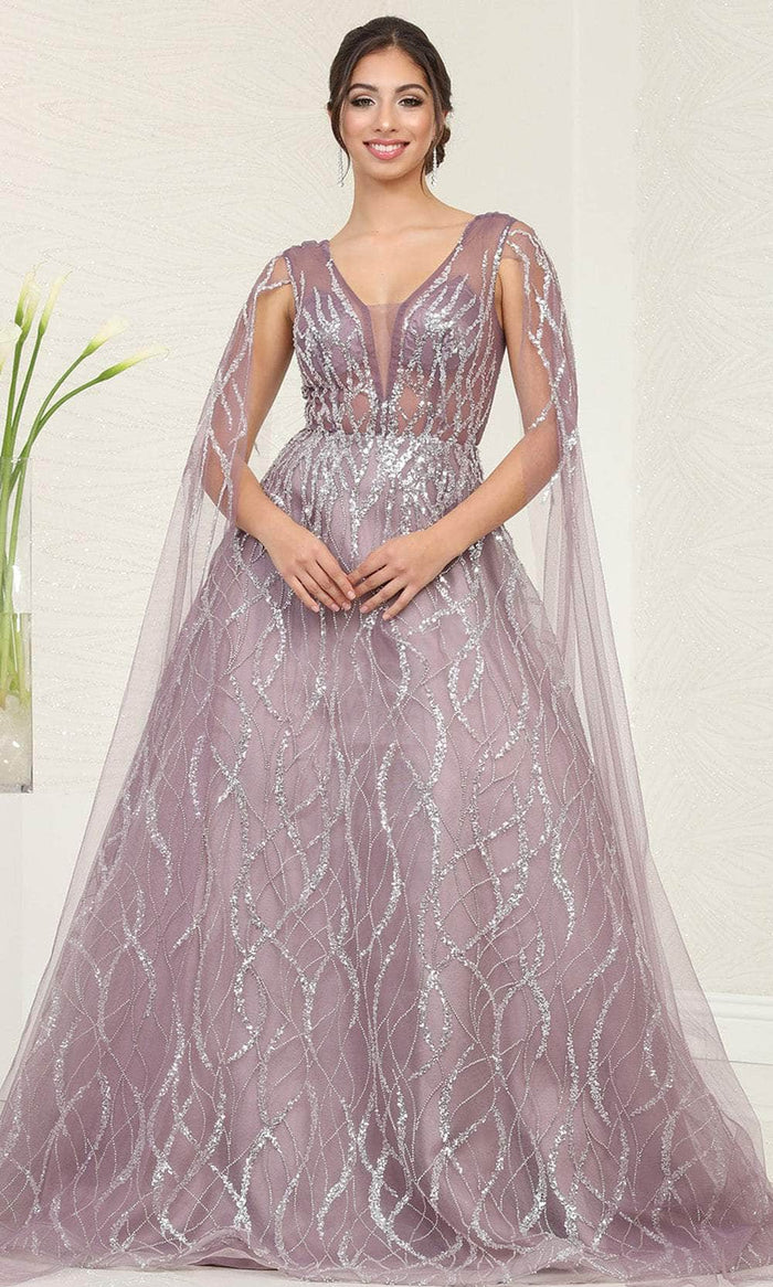 May Queen RQ8082 - Cape Sleeve Beaded Prom Gown Evening Dresses 4 / Mauve