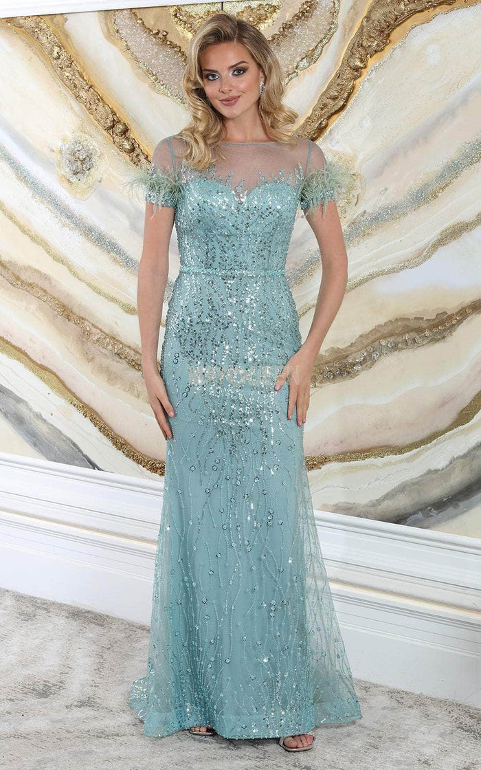 May Queen RQ8092 - Sequin Embellished Illusion Neck Evening Dress Mother of the Bride Dresses 12 / Sage