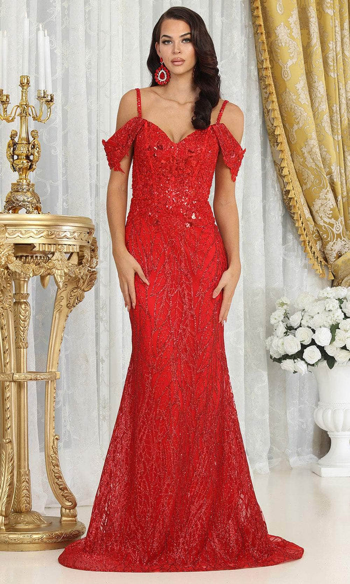 May Queen RQ8094 - Cold Shoulder Embellished Prom Gown Prom Dresses 4 / Red