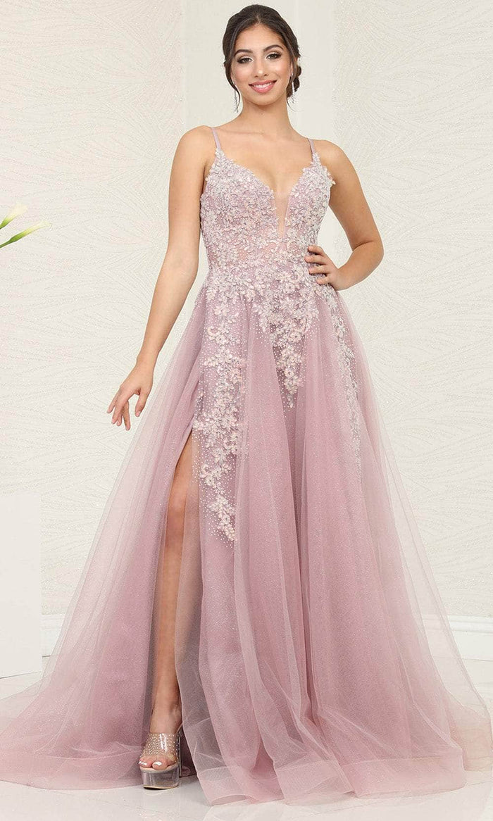 May Queen RQ8137 - Foliage Applique Prom Dress Special Occasion Dress 4 / Mauve