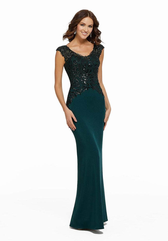 MGNY by Mori Lee 72014SC - Lace Cape Sleeve Prom Gown Special Occasion Dress 4 / Emerald