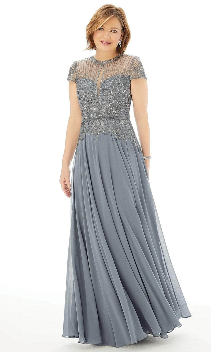 MGNY By Mori Lee - 72221 Cap Sleeve Embroidered Prom Gown Mother of the Bride Dresses 14 / Charcoal