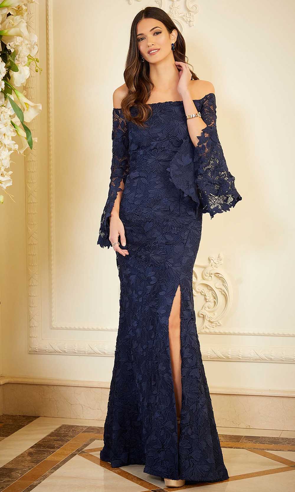 MGNY By Mori Lee 72804 Bell Sleeve Venice Lace Evening Gown