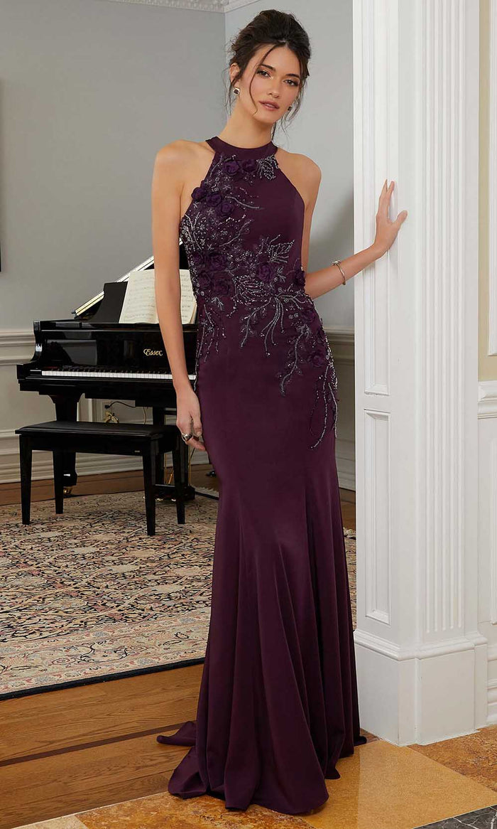 MGNY By Mori Lee 72828SC- Sleeveless Halter Evening Gown Evening Dresses 10 / Eggplant