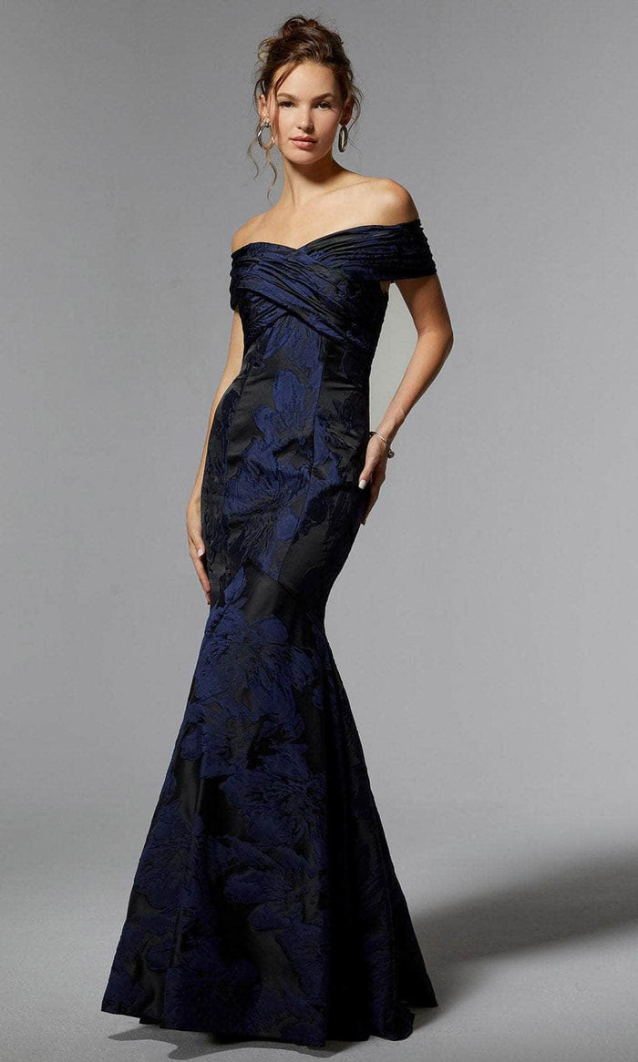 MGNY by Mori Lee 72924SC - Floral Mermaid Evening Dress Evening Dresses 4 / Black/Navy