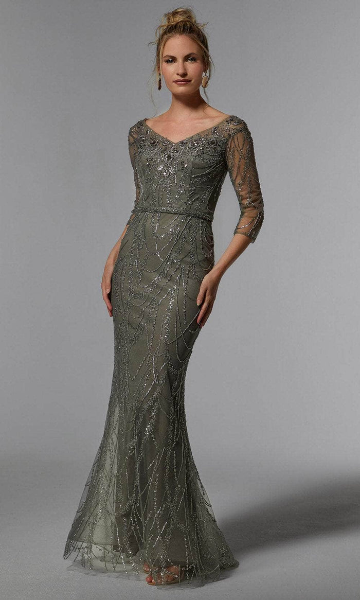 MGNY by Mori Lee 72933 - Beaded Mermaid Evening Dress Evening Dresses 00 / Charcoal