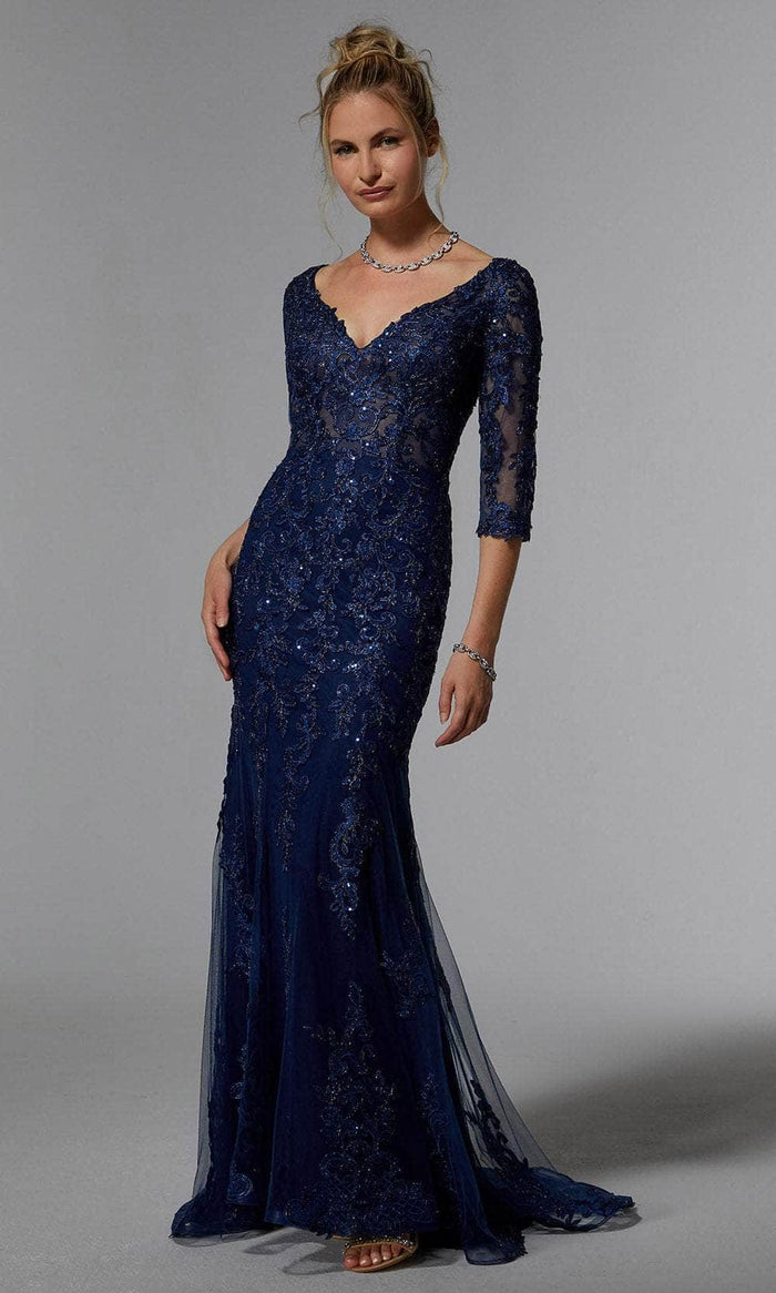 MGNY by Mori Lee 72940 - Frosted Lace Evening Dress Evening Dresses 00 / Navy