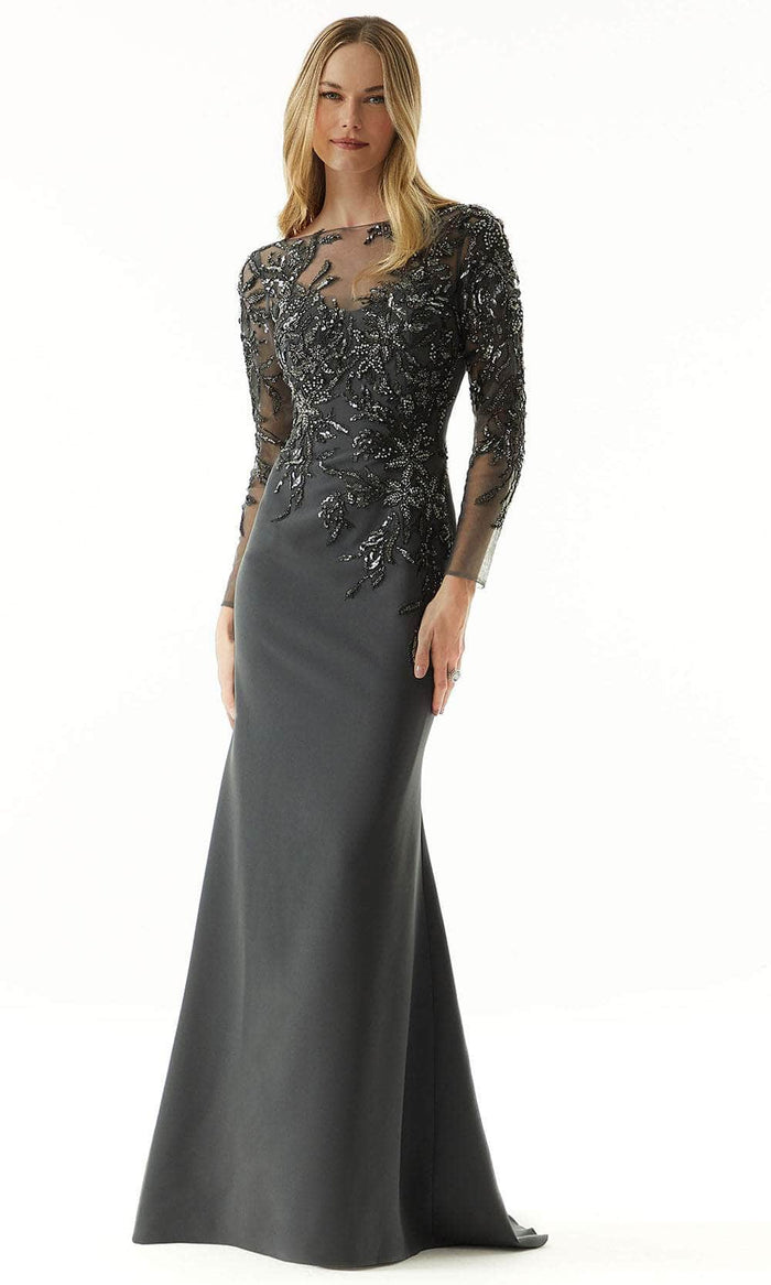 MGNY by Mori Lee 73007 - Beaded Metallic Evening Dress Mother Of The Bride Dresses 2 / Charcoal