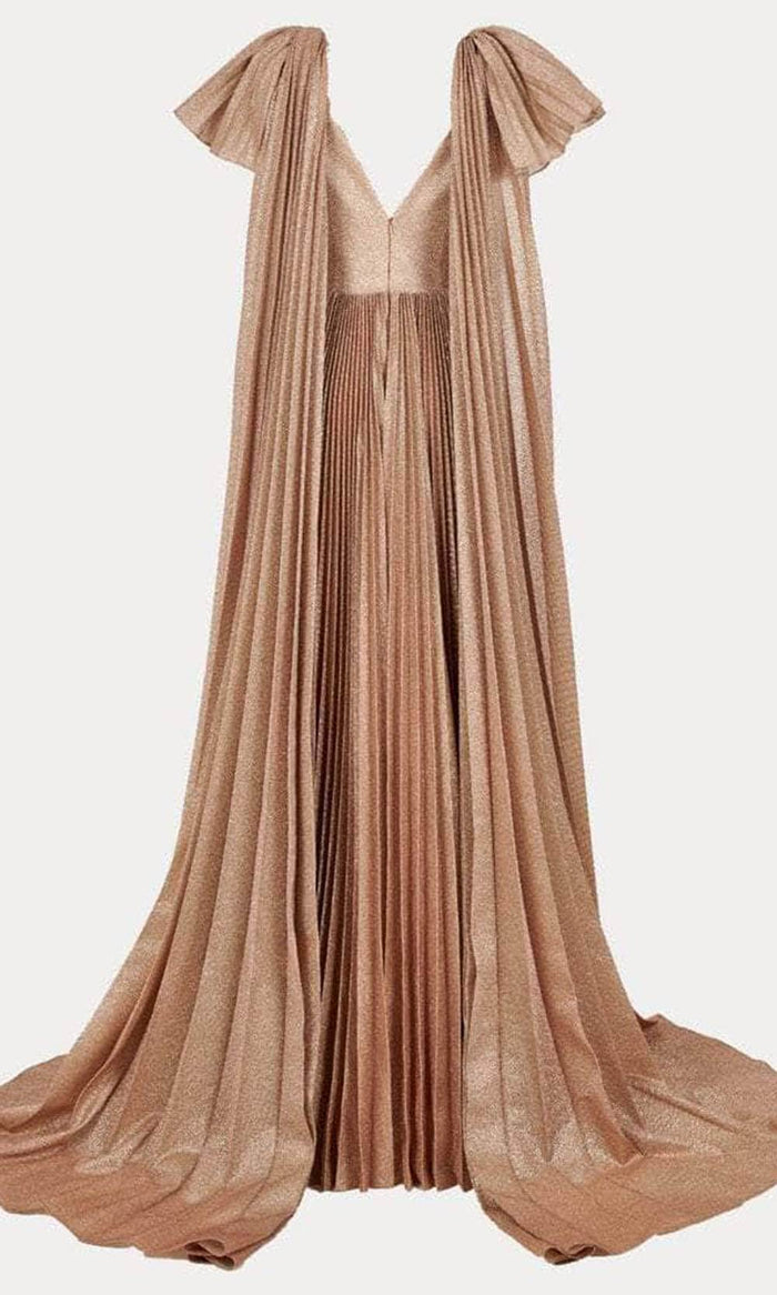 MNM COUTURE E0018 - Plunging V-Neck Pleated Evening Gown Evening Dresses