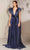 MNM COUTURE E0018 - Plunging V-Neck Pleated Evening Gown Evening Dresses 4 / Navy Blue