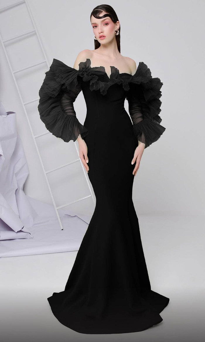 MNM Couture F02850 - Ethereal Ruffle Evening Gown Prom Dresses 4 / Black