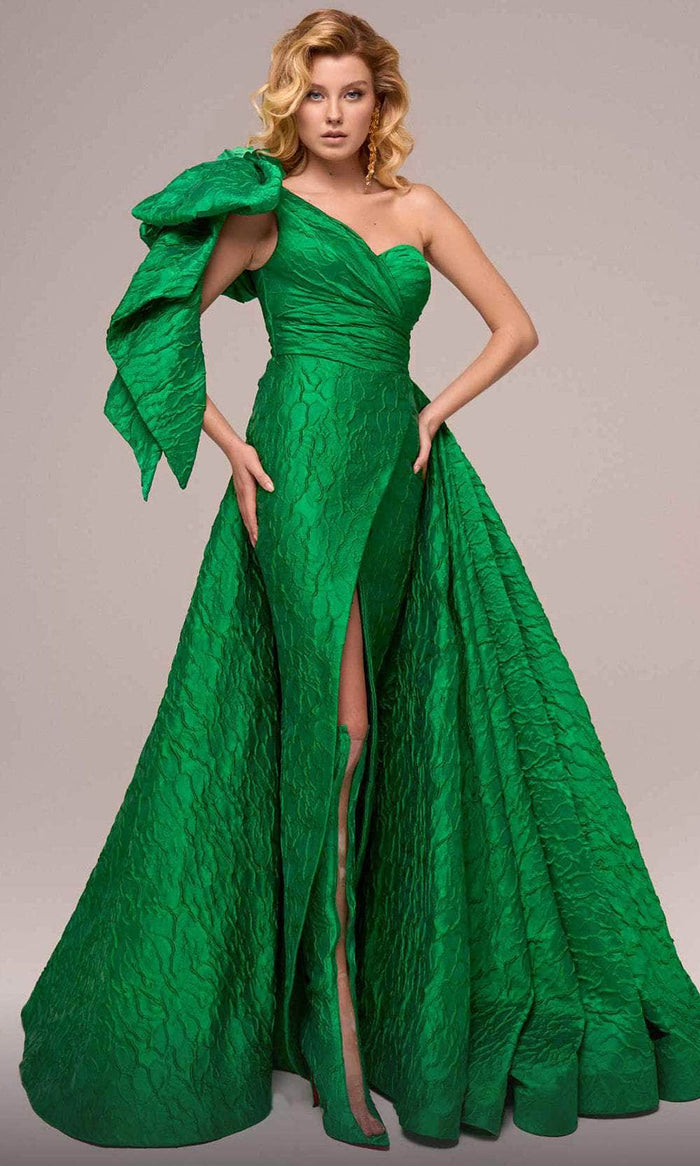 MNM Couture F02881A - Bow Accent Overskirt Gown Formal Gowns 4 / Green