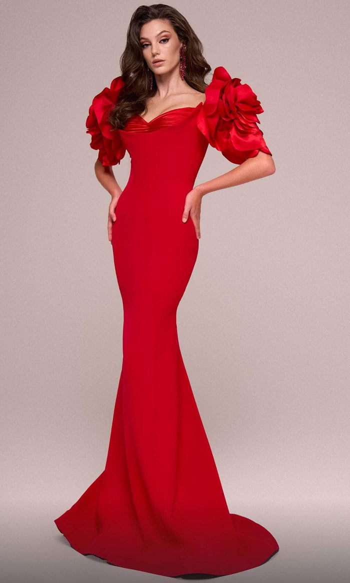 MNM Couture F02886 - 3D Floral Short Sleeve Evening Gown Mother of the Bride Dresses 4 / Red