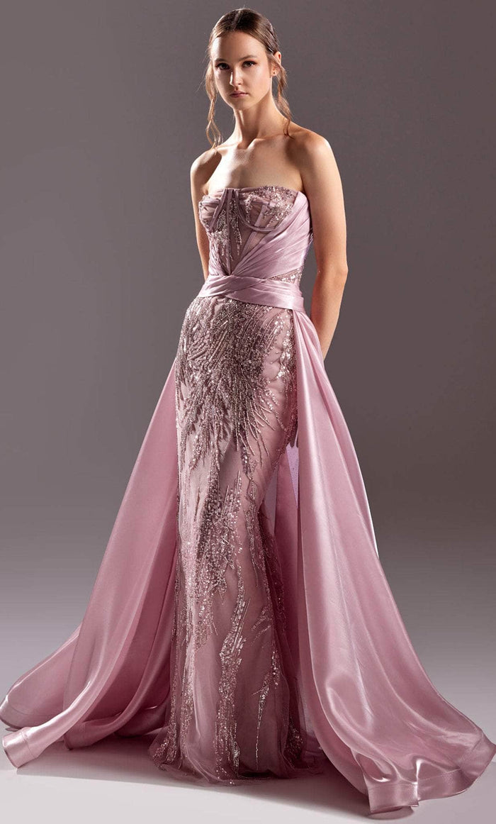 MNM COUTURE G1523 - Sequin And bead Embellished Strapless Gown Prom Dresses 0 / Pink