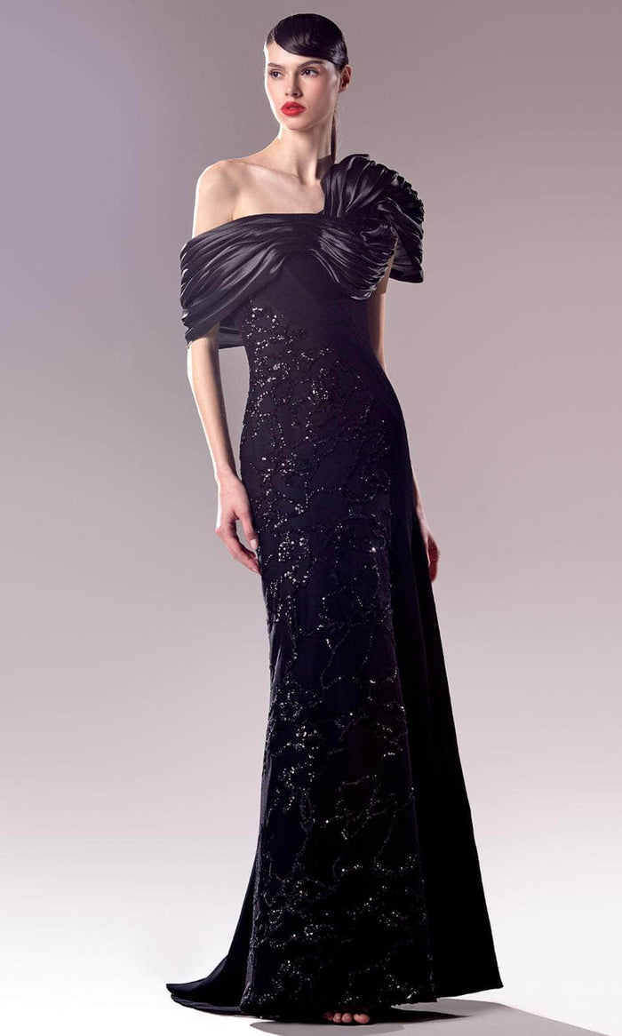 MNM Couture G1626 - Embellished Lace Organza Asymmetric Gown Prom Dresses 0 / Black