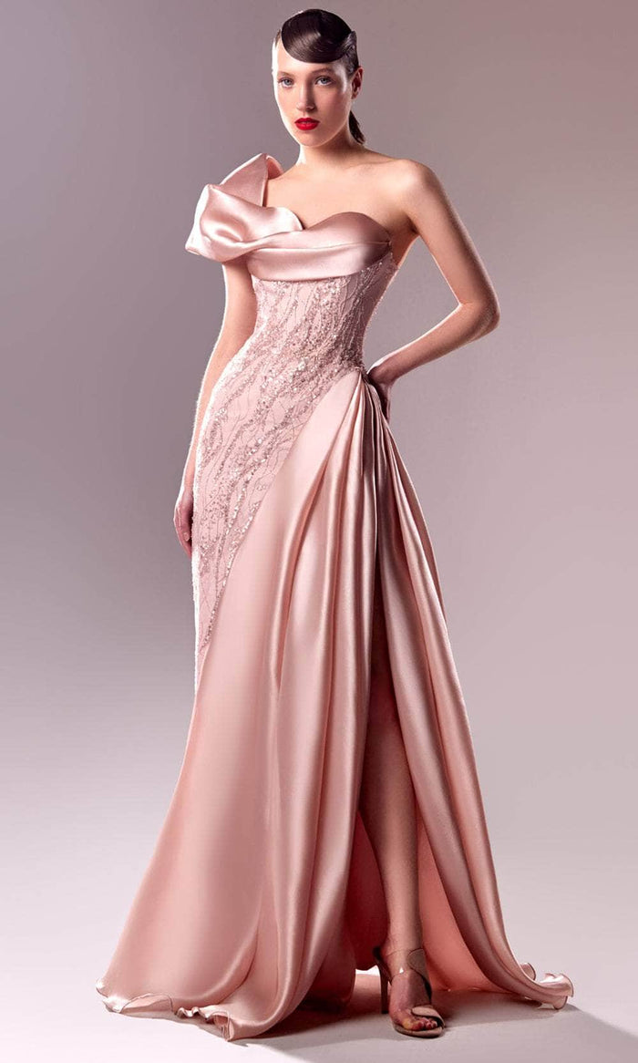 MNM Couture G1631 - Beaded Lace Draped Organdie Gown Prom Dresses 0 / Pink