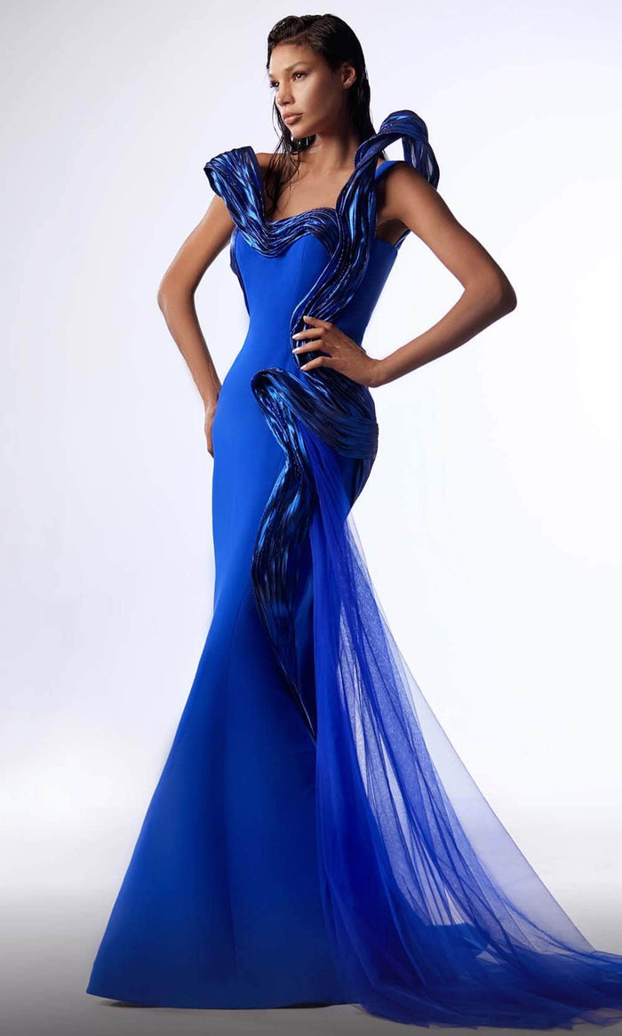 MNM Couture G1728 - Ruffed Sleeve Evening Dress Evening Dresses 0 / Blue