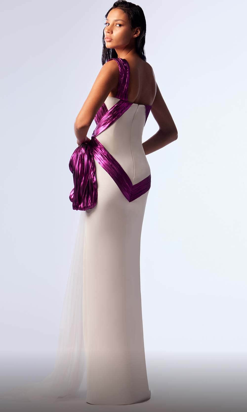 MNM Couture G1741 - Contrast Metallic Evening Dress with Slit – Couture ...