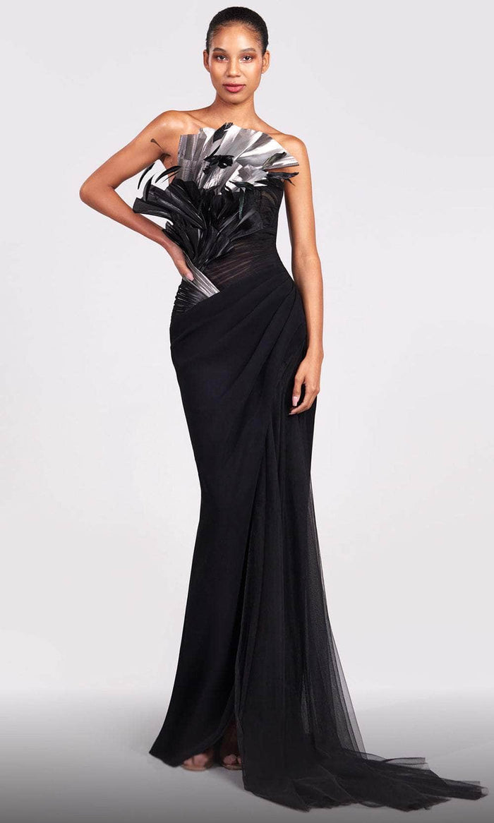 MNM Couture G1800 - Metallic Crumbcatcher Evening Gown Prom Dresses 0 / Black/Silver