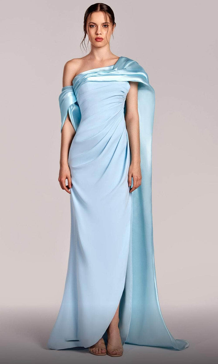 MNM Couture G1804 - Drape Cape Evening Gown Evening Dresses 0 / Blue