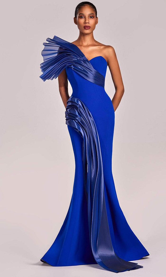 MNM Couture G1808 - Draped Organza Mermaid Evening Gown Prom Dresses 0 / Royal Blue