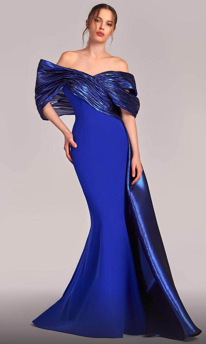 MNM Couture G1840 - Metallic Accented Evening Gown Evening Dresses 0 / Royal Blue