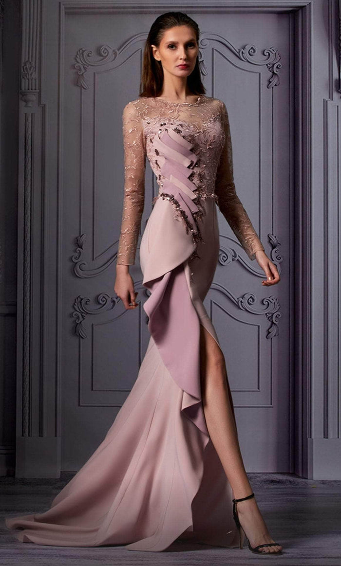 MNM Couture K3853 - Illusion Neckline Prom Gown Prom Dresses 0 / Pink