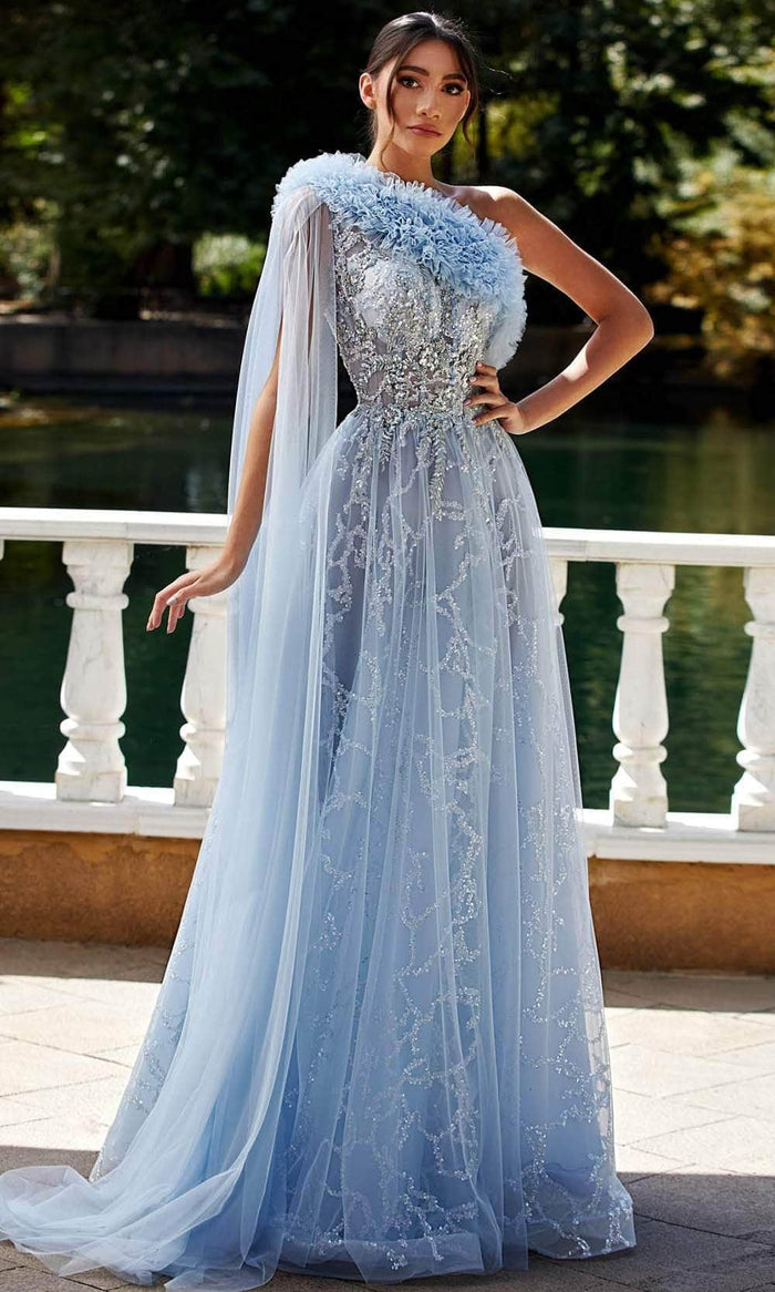 MNM Couture K3924 - One Shoulder Beaded Prom Gown Prom Dresses 10 / Light Blue